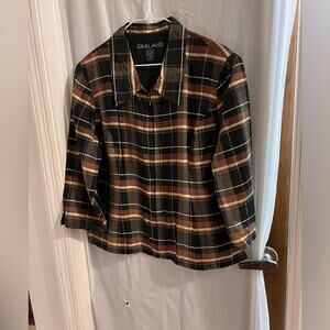Silkland brown black plaid 100% silk full zip jacket lined size 14